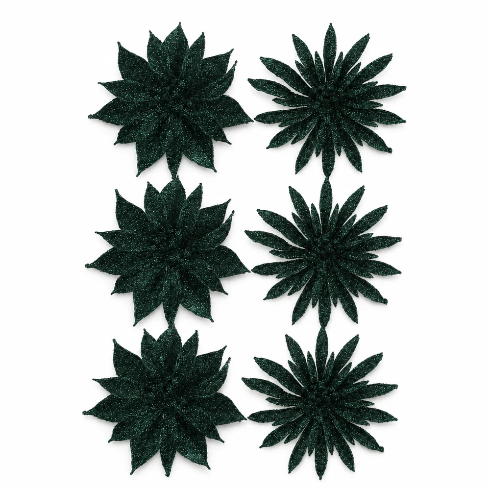 Flor Glitter Verde Floresta kit com 3 unidades (9.5cm)