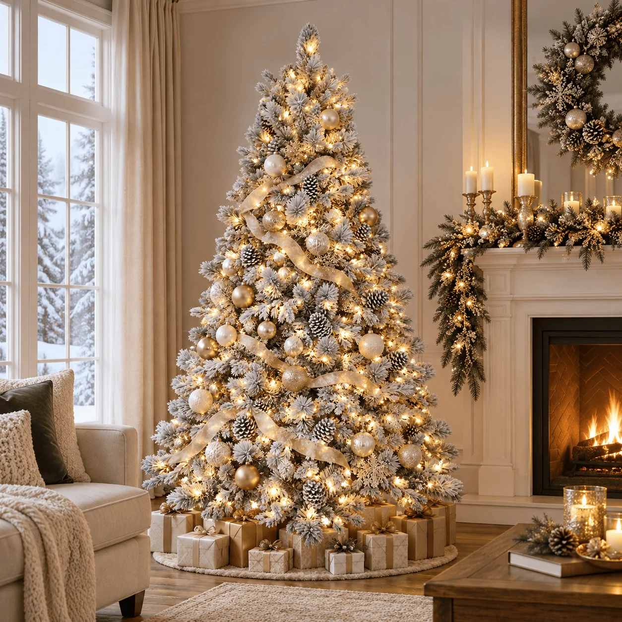 Árvore de Natal pré-iluminada de pinheiro nevado (2.1m)