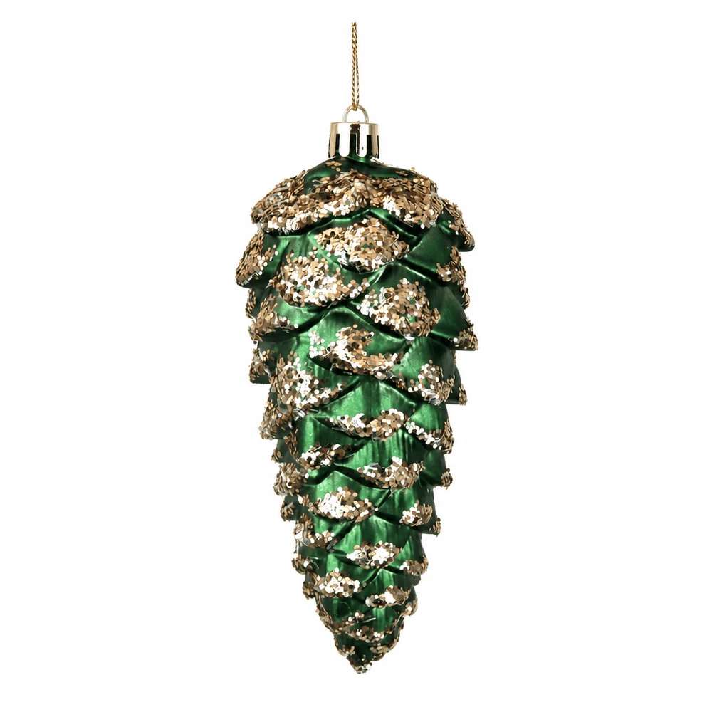 Ornamento de pinha verde floresta (13cm)