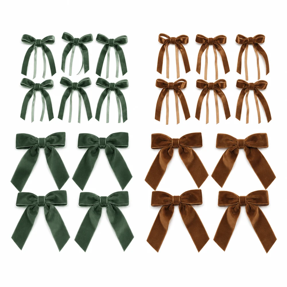 Conjunto de laços de veludo de sálvia ou castanha