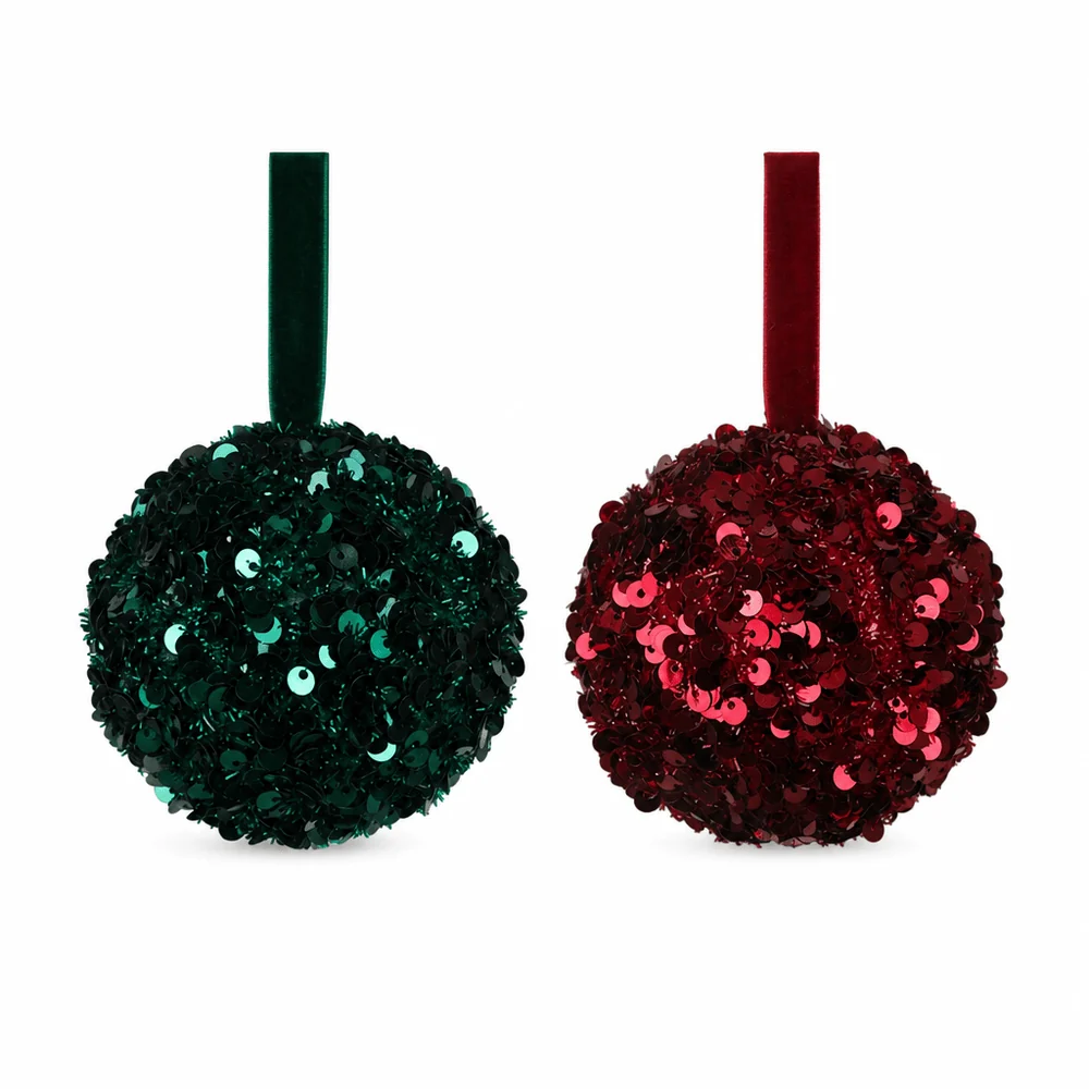 Bolas de Natal de lantejoulas cor de vinho e esmeralda (8cm)