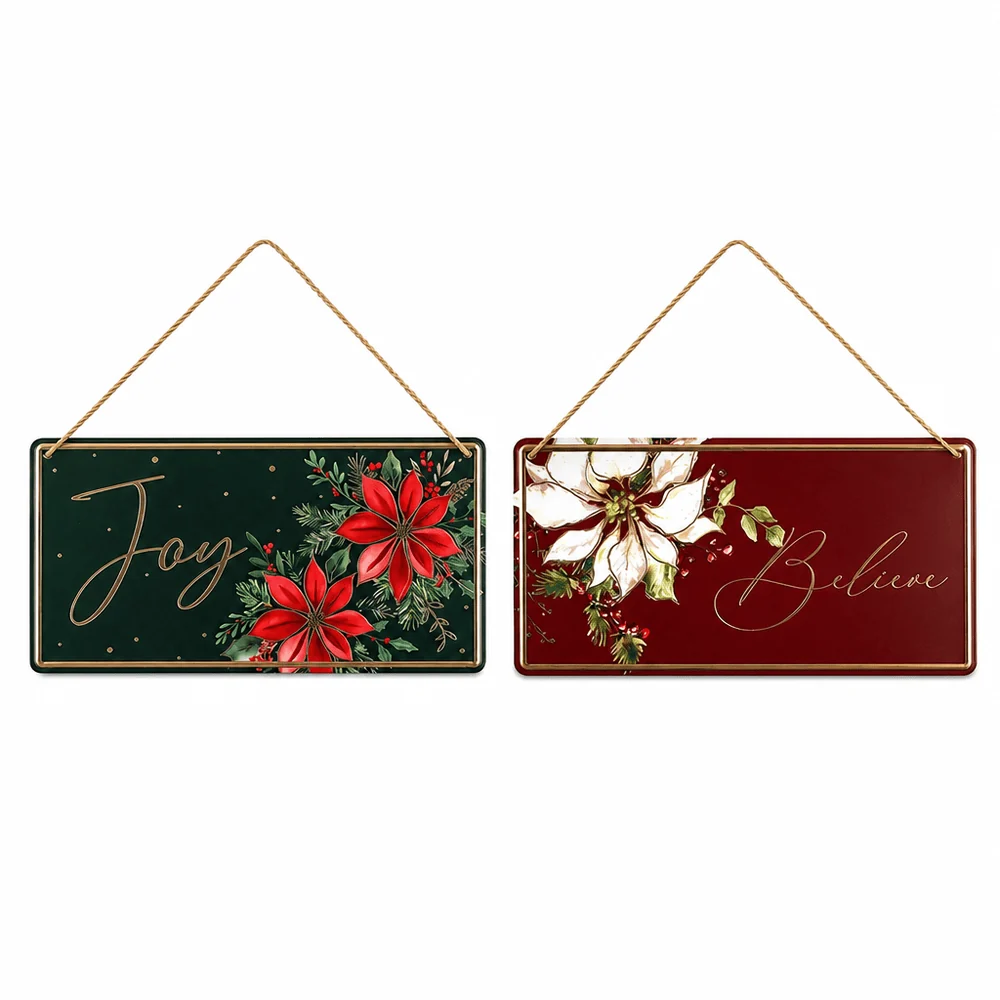 Placas de Natal de metal vermelho (30cm x 15cm)