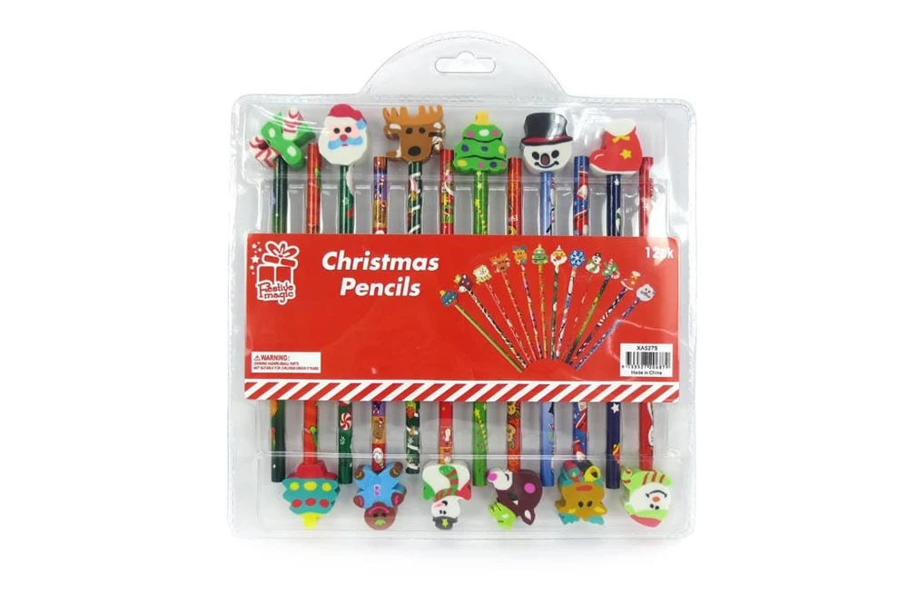 Conjunto de lápis/borrachas de Natal (12 unidades)