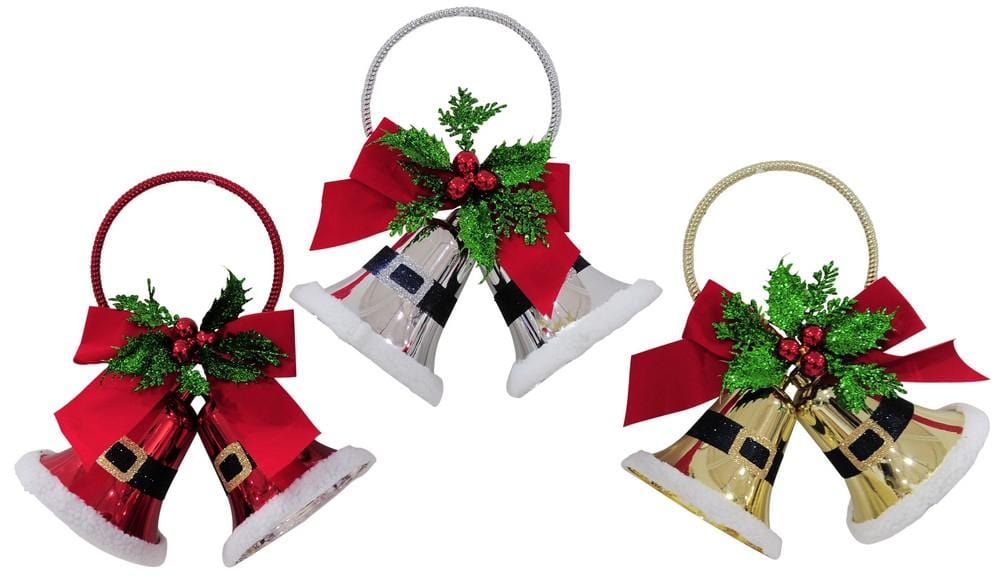 Sinos gêmeos com laço e cinto de Papai Noel