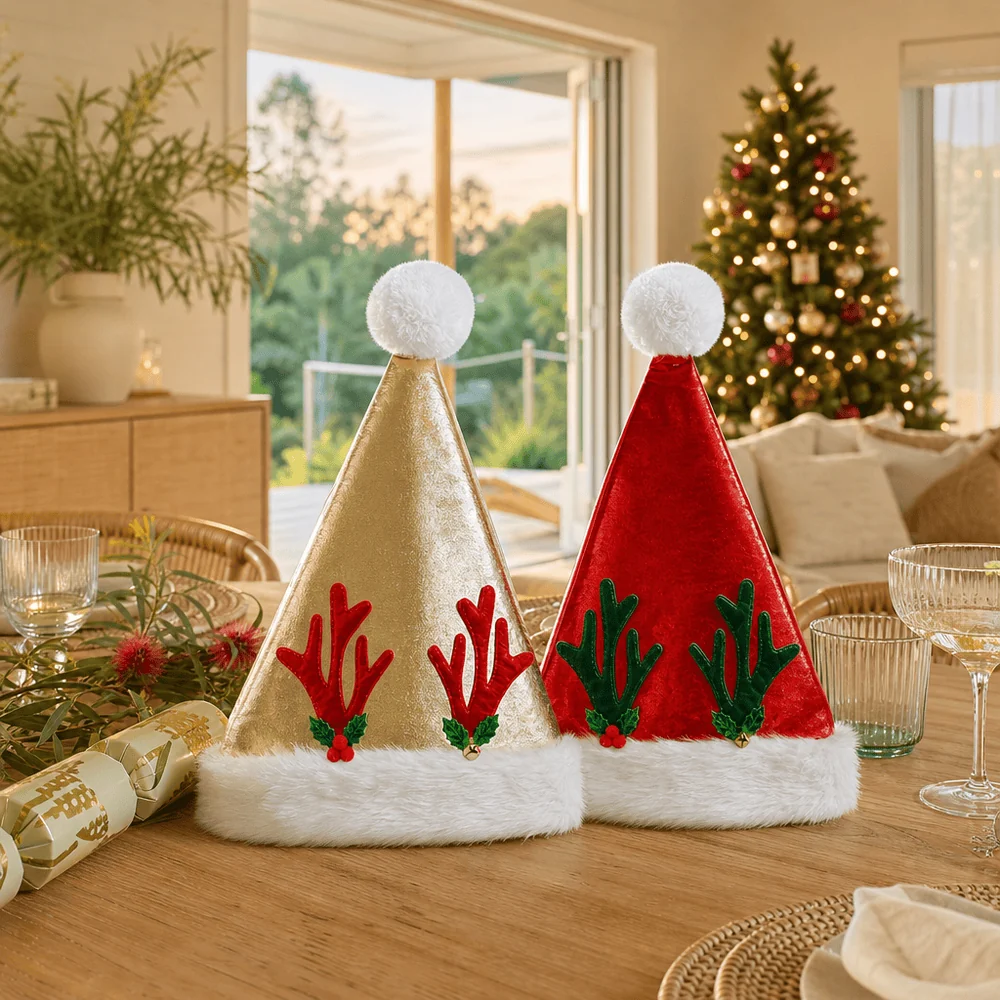 Chapéu de Papai Noel metálico com chifres