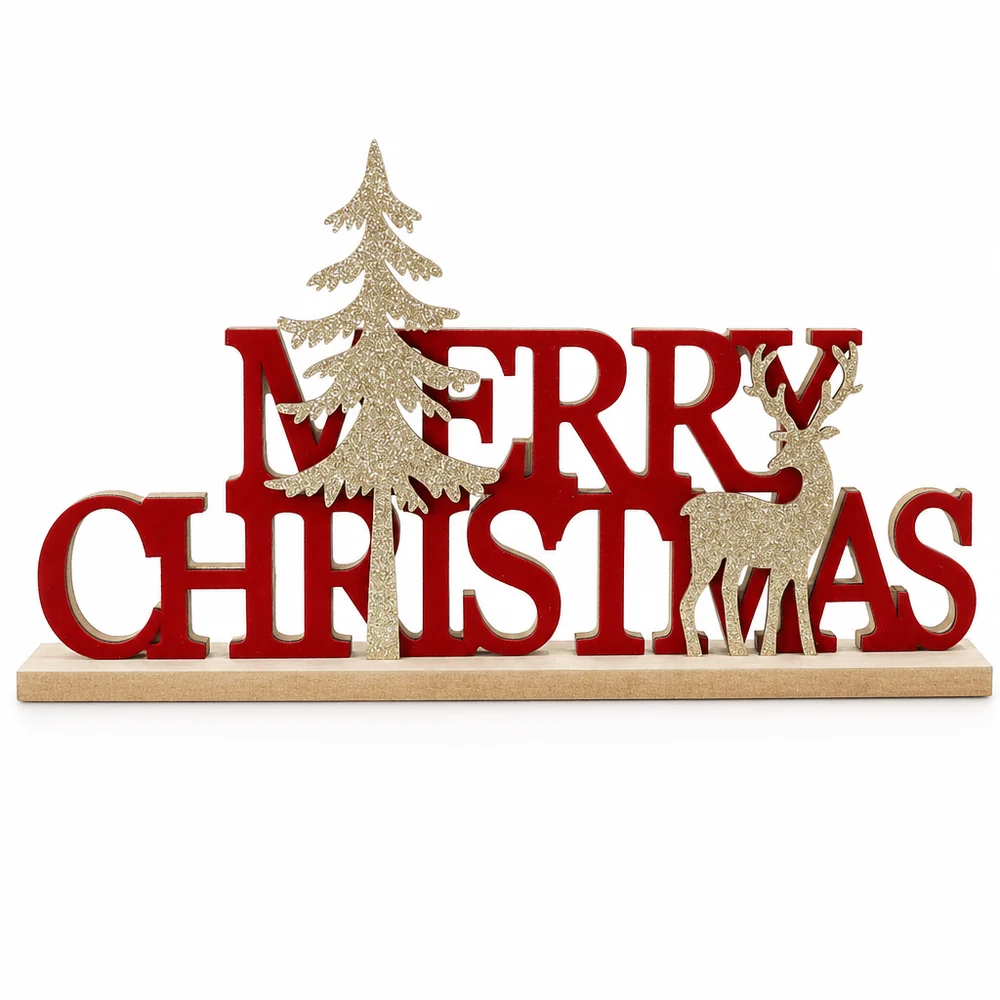 Placa de mesa Merry Christmas com acabamento aveludado