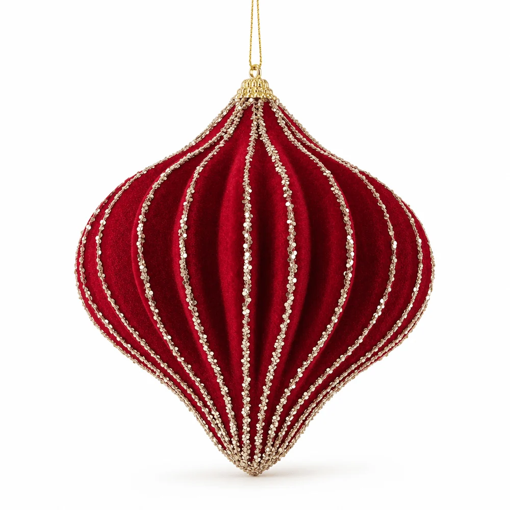 Bola de Natal flocada lanterna vinho (12cm)