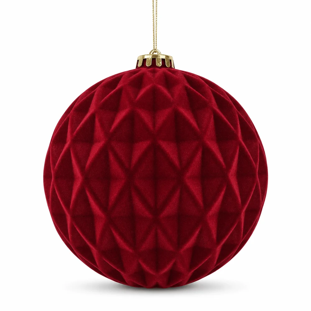 Bola de Natal vinho aveludada com desenho de diamante (15cm)