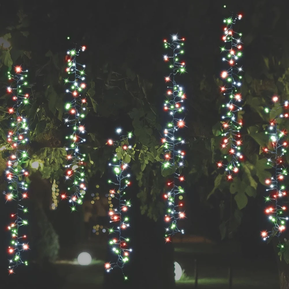 480 LED Aglomerados Solares de cascata Vermelho-Branco-Verde (10m)