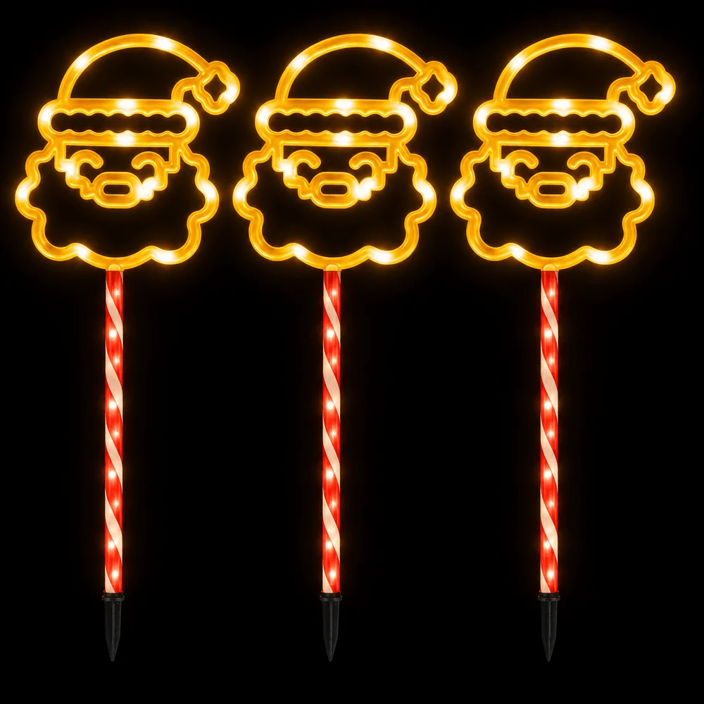 Luzes LED solares para caminhos com rosto de Papai Noel e doces