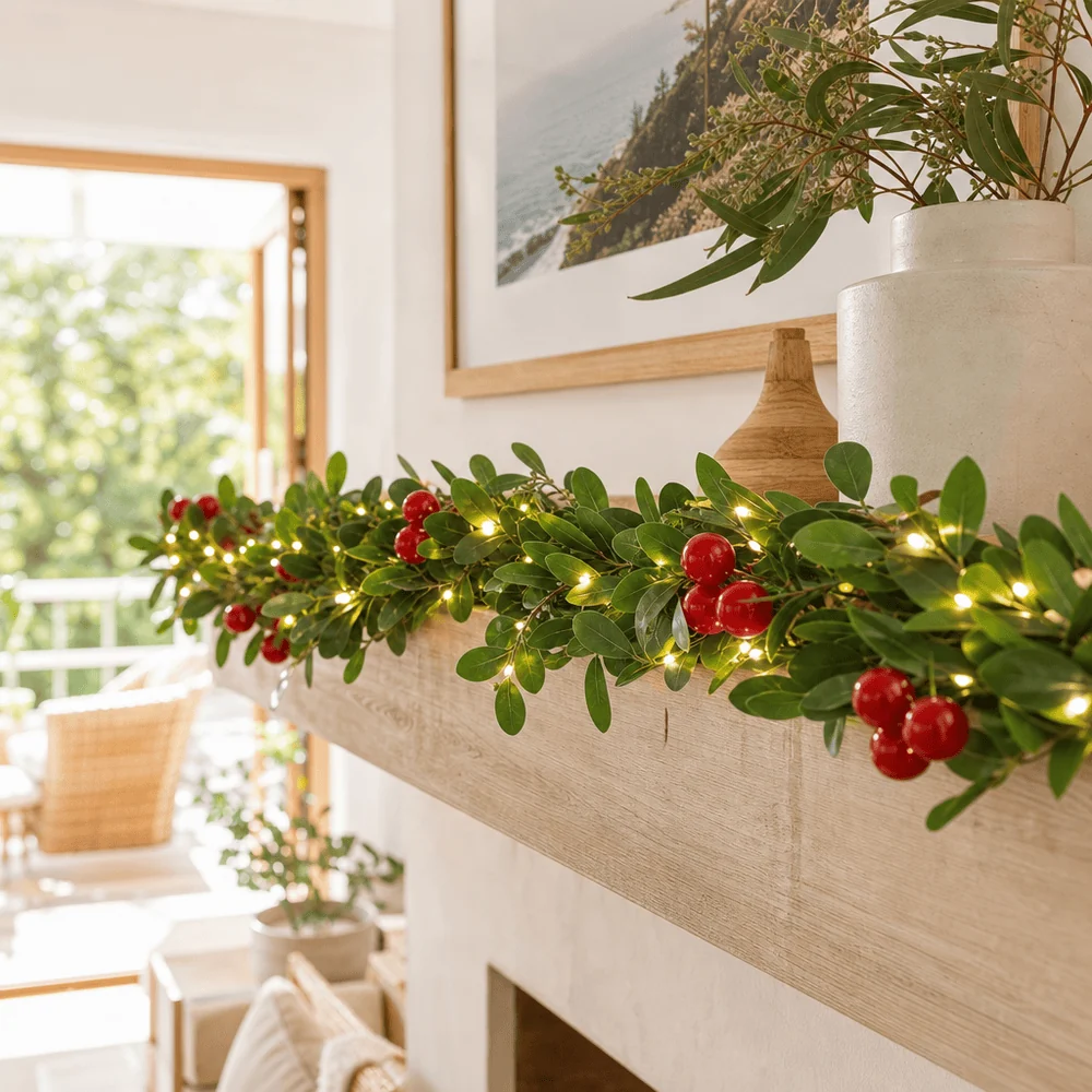 LED Guirlanda de Holly Fruta decorativa iluminada operada por bateria (3m)