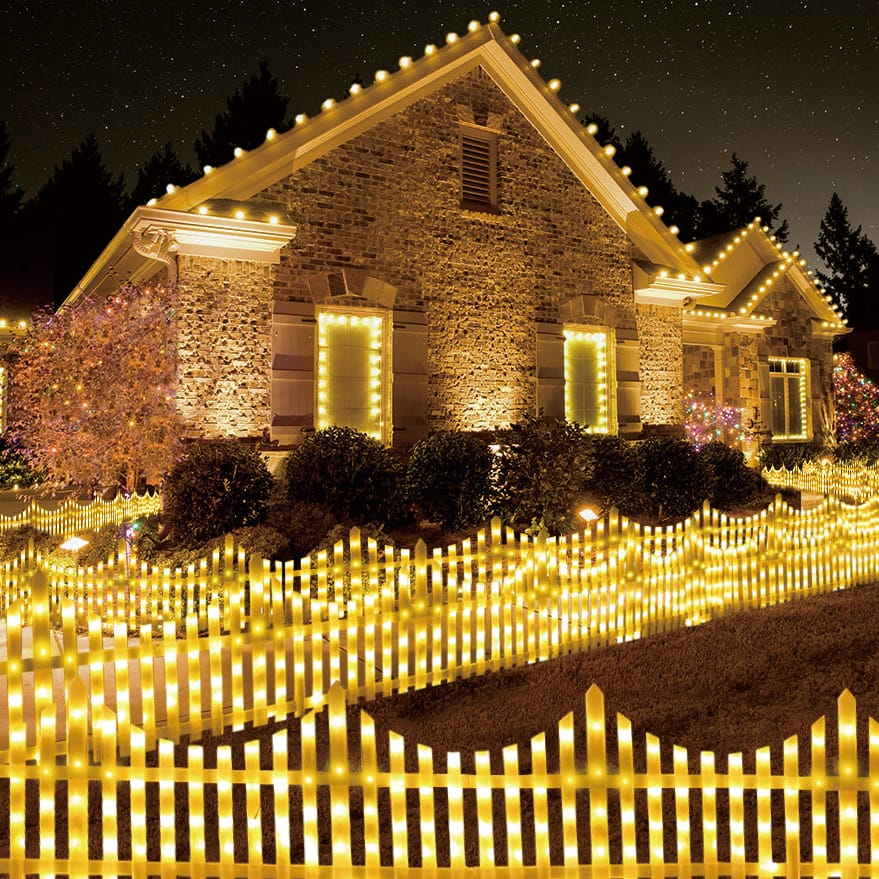 LED Cerca de estacas branca quente 264cm x 28cm Pacote com 8