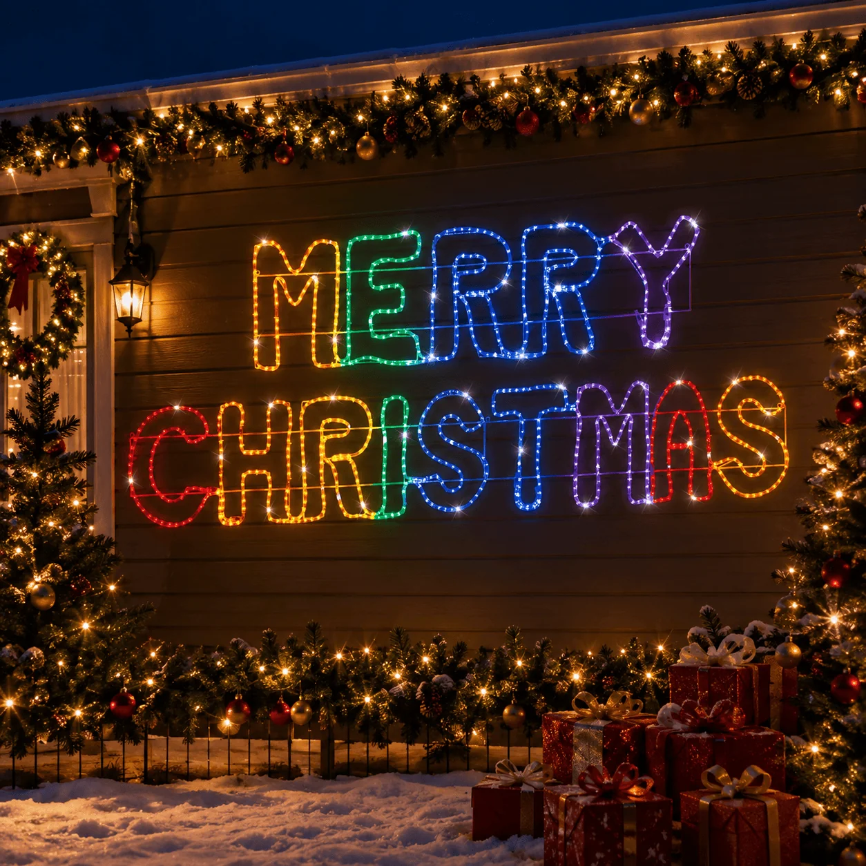 LED Mangueira luminosa 2 em 1 Feliz Natal com motivo arco-íris