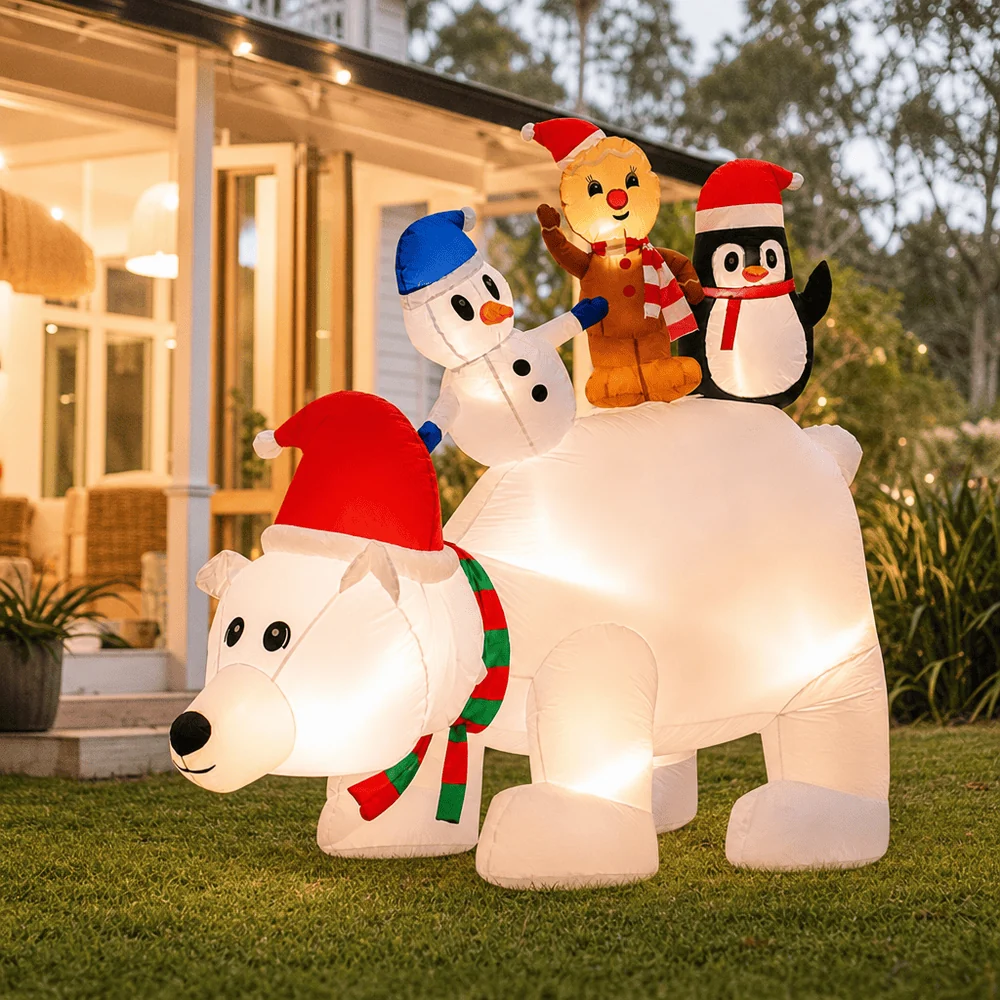 Urso polar animado inflável e amigos (218cm)
