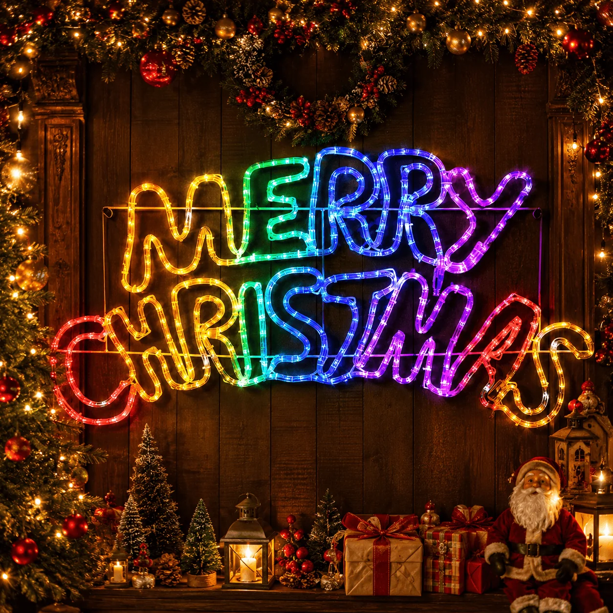 LED Mangueira luminosa curvado com motivo de Feliz Natal arco-íris