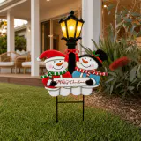 LED Bonecos de neve de metal e sinal de estaca de lanterna