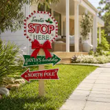 Estaca Papai Noel Pare Aqui com Arco (75cm)