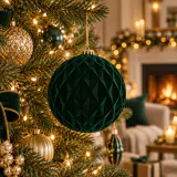 Bola de Natal verde aveludada com desenho de diamante (15cm)