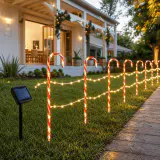 LED Cerca Solar Bengala doce Vermelha e Branca (4.5m) kit com 6 unidades