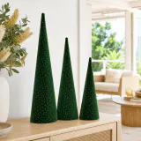 Árvores decorativas de veludo verde (3 peças)