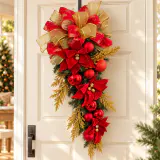 Pendente natalino de porta vermelho e dourado