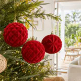 Bola de Natal Flocado Vermelho (10cm)